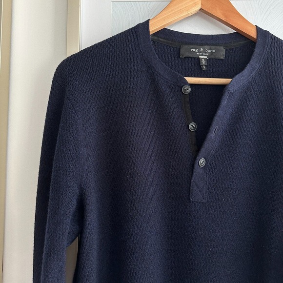 Rag & Bone Henley Shirt Mens Medium Merino Wool Knit Long Sleeve Navy Blue - Picture 5 of 12